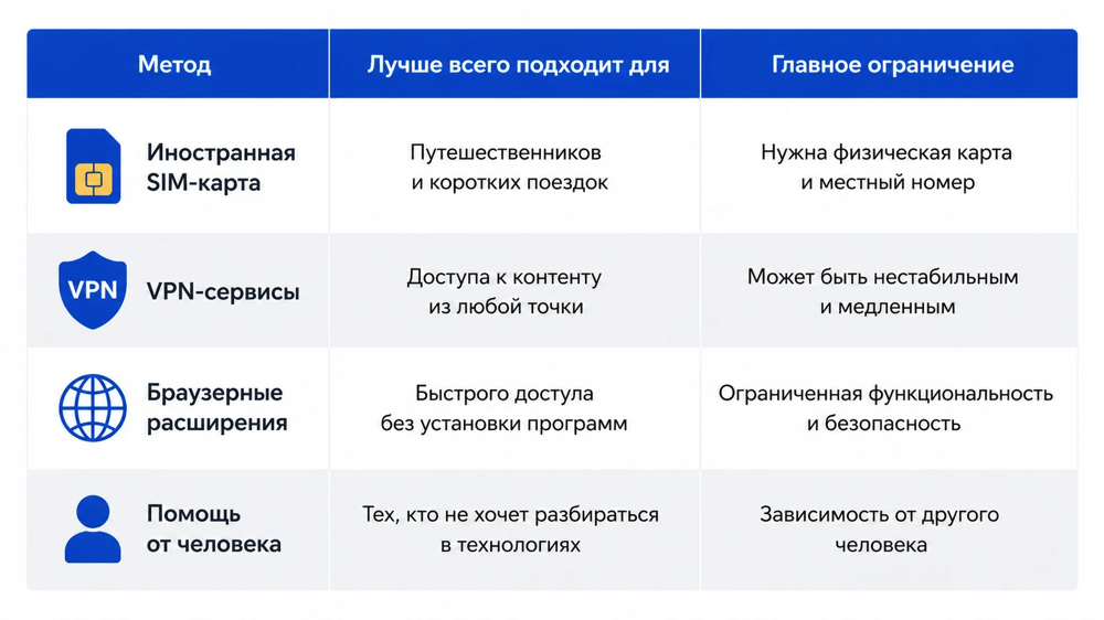 таблица сравнения способов работы за рубежом
